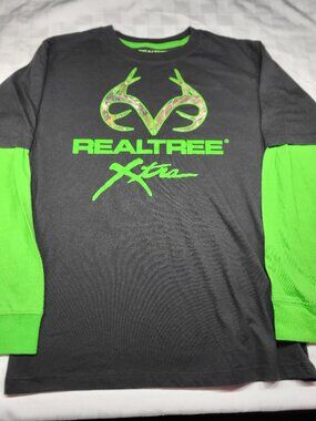 REALTREE Xtra Long Sleeve Boys Shirt - Lime Green - Size XL 14/16